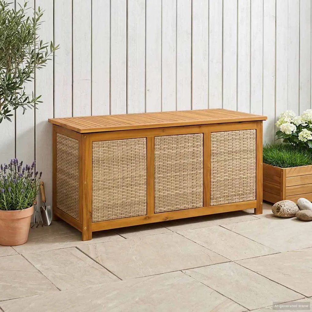 vidaXL Kerti Tároló Doboz 185 L Tömör Akácfa 113 x 50 x 56 cm Bézs