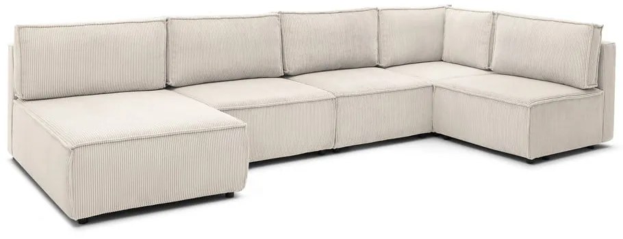 Krémszínű kordbársony sarokkanapé ("U" alakú-variálható) Nihad modular – Bobochic Paris