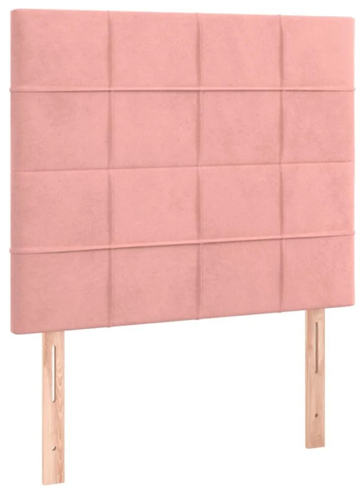 rózsaszín bársony rugós és LED-es ágy matraccal 90x200 cm