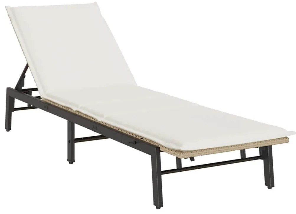 Bézs polyrattan napozóágy párnával