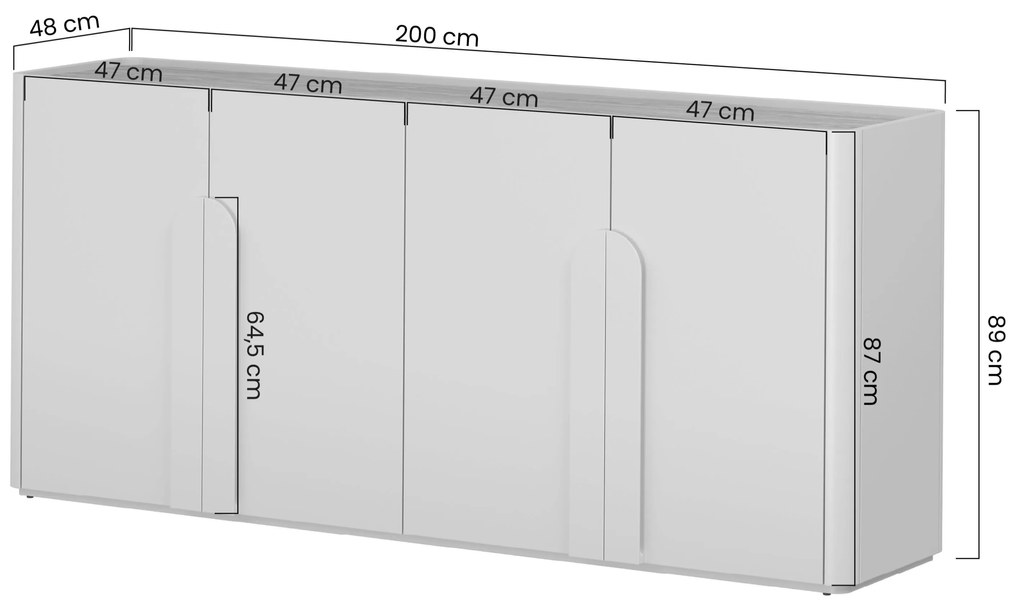Amilio négyajtós komód 200 cm - kasmír / olajozott tölgy / kasmír fogantyú