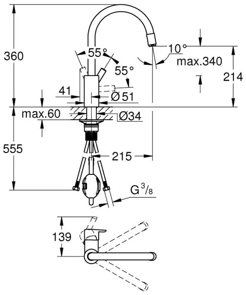 GROHE 32671002 - FEEL mosogató csaptelep, fényes króm