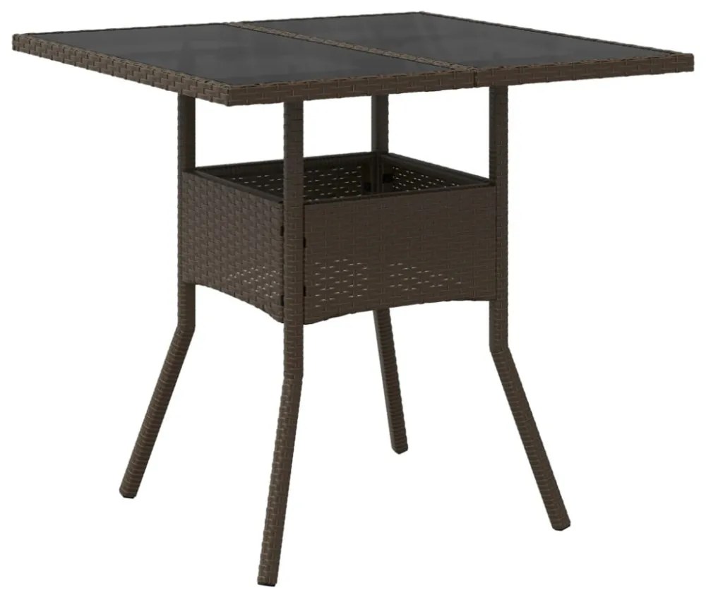 barna polyrattan üveglapos kerti asztal 80 x 80 x 75 cm