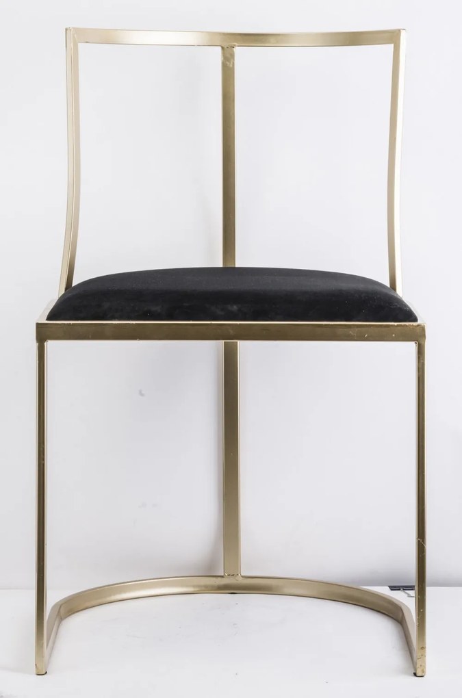 Design bronzos fém támlás szék fekete bársonyszövet huzattal 80x48x50cm