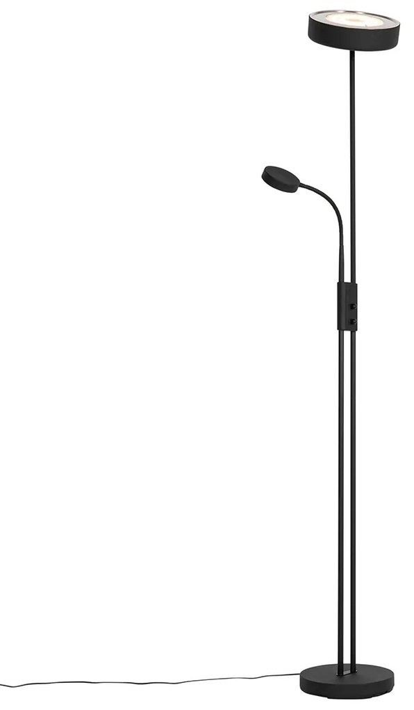 Állólámpa fekete, LED-del és dimmerrel, olvasólámpával - Kelso