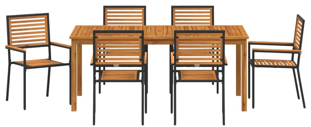 7 darabos kerti étkező garnitúra Fekete Poli Rattan Akác
