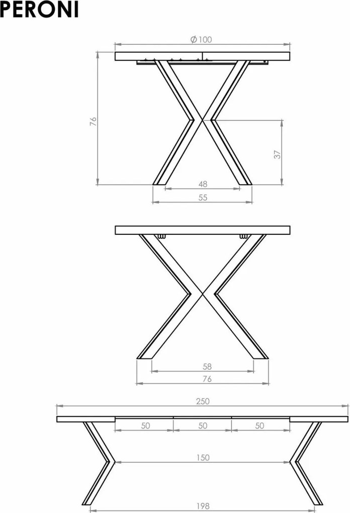 Peroni bővíthető étkezőasztal hikora tölgy / kasmír 100-250 cm