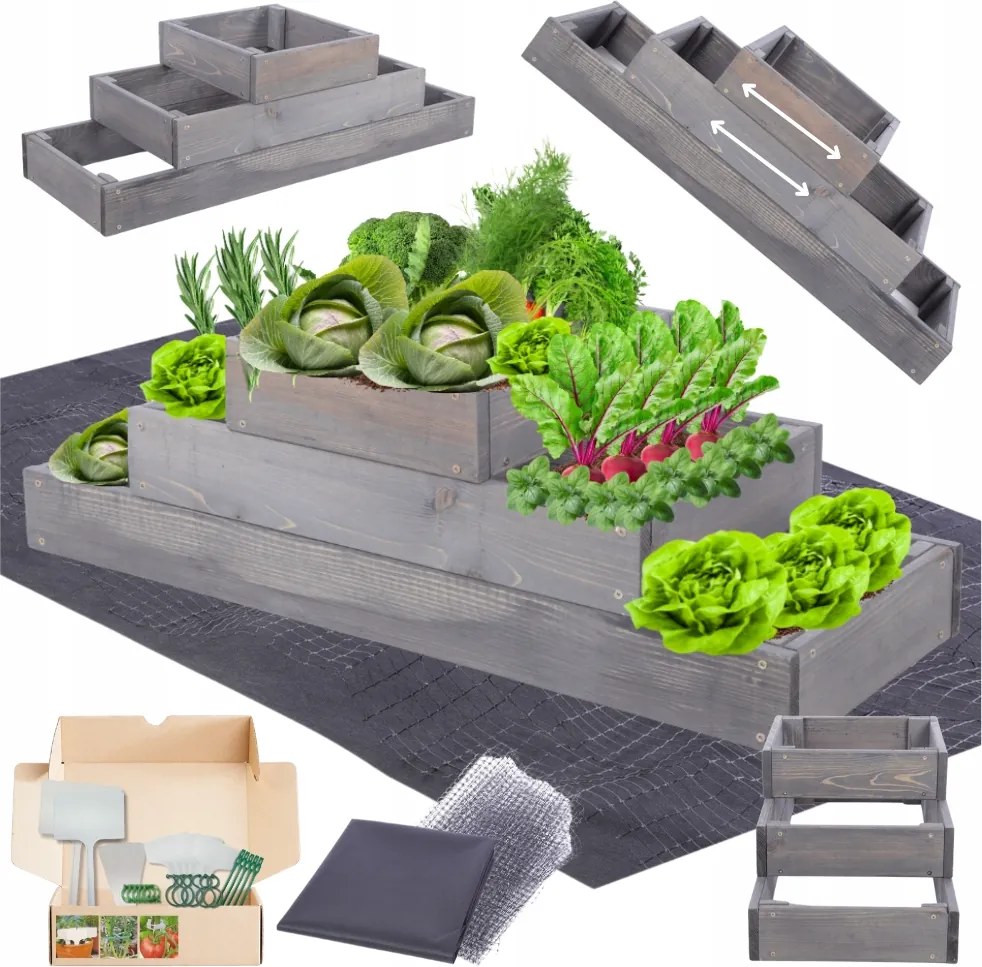 Lépcsőzetes láda állítható impregnált zöldséges magasított 27x90x30