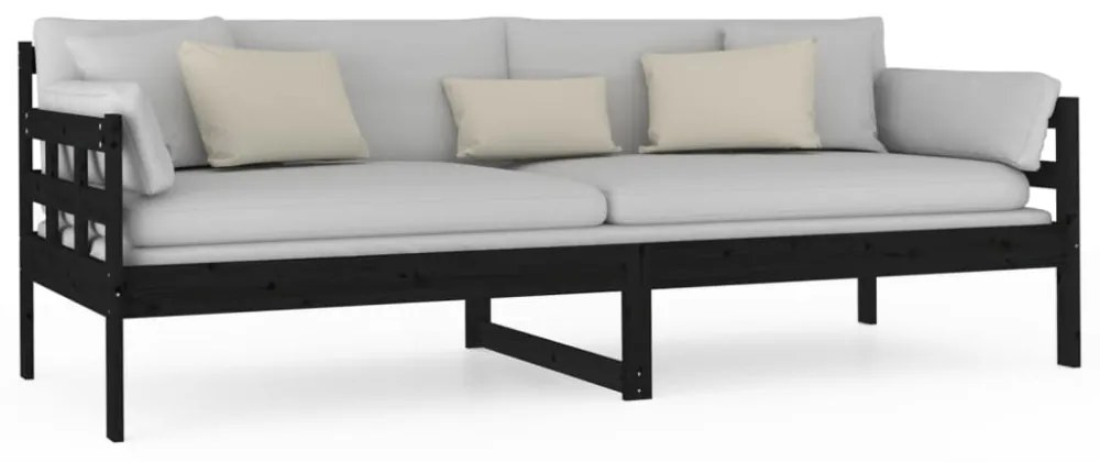fekete tömör fenyőfa kanapéágy 80x200 cm