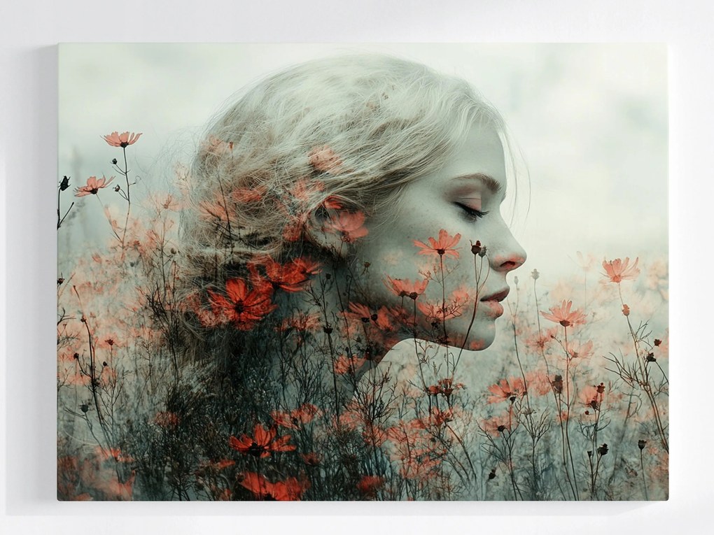 Poszter Portré Nő Profil Mezei Virágok Rét 80x60