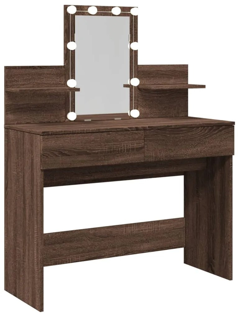 barna tölgy színű fésülködőasztal LED-del 100 x 40 x 130 cm