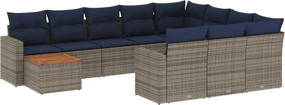 vidaXL 11 részes szürke polyrattan kerti ülőgarnitúra párnákkal