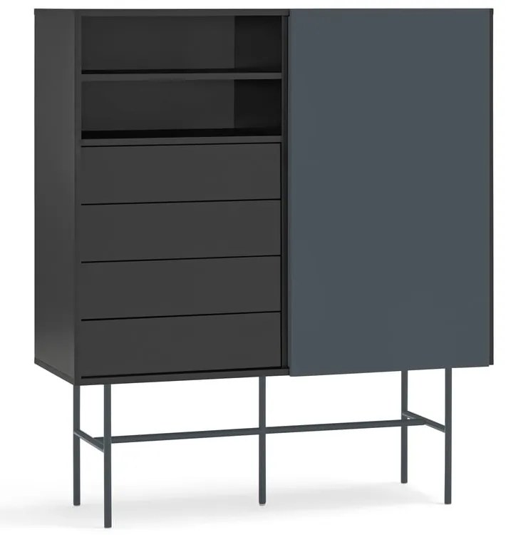 Fekete-antracitszürke magas komód tolóajtóval 120x140 cm Nube – Teulat