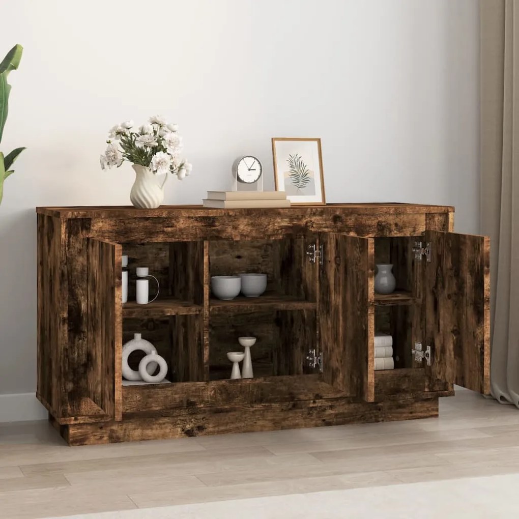 füstös tölgy színű szerelt fa tálalószekrény 102x35x55 cm