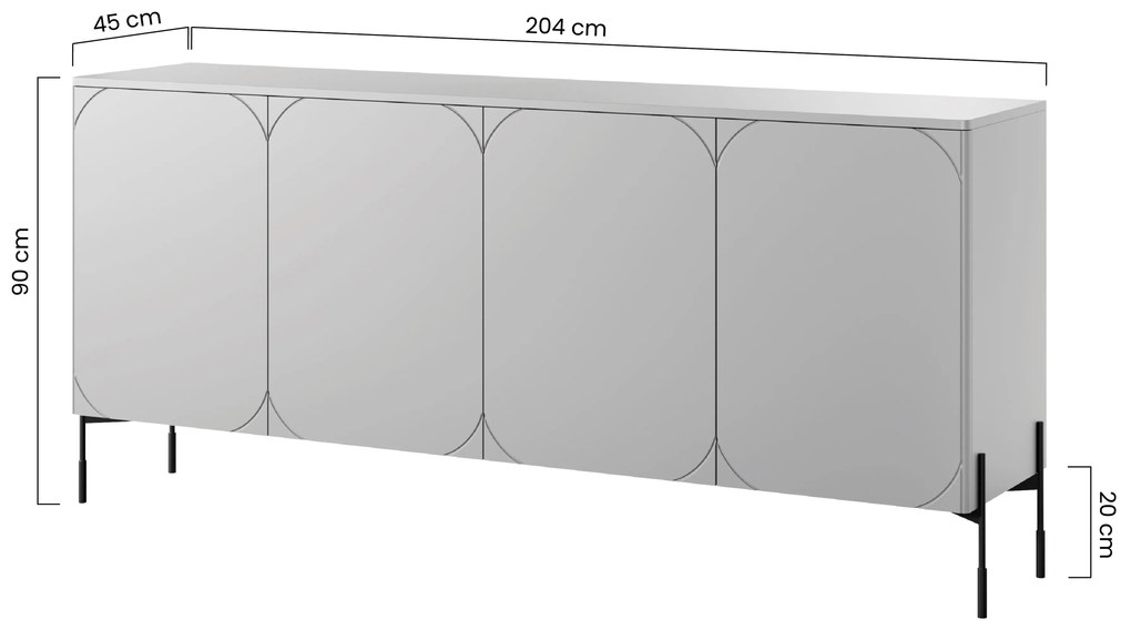 Sonatia négyajtós komód 200 cm - kasmír / fekete lábak