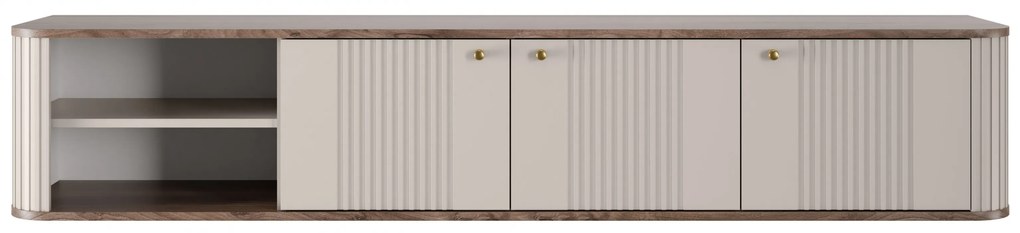 Vesper fali TV szekrény 187 cm háromajtós - kasmír / dió / arany fogantyú