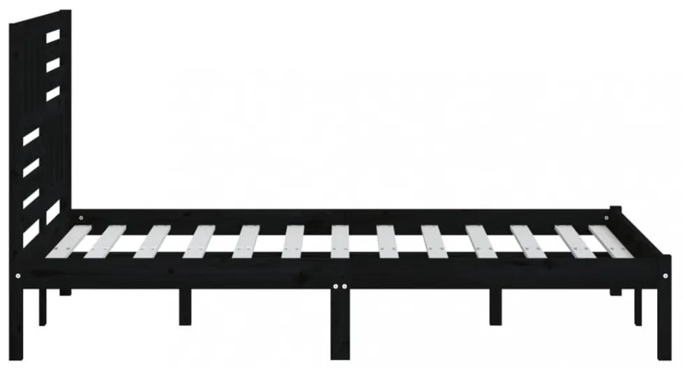 fekete franciaágy tömör fenyőfa ágykeret 150x200 cm