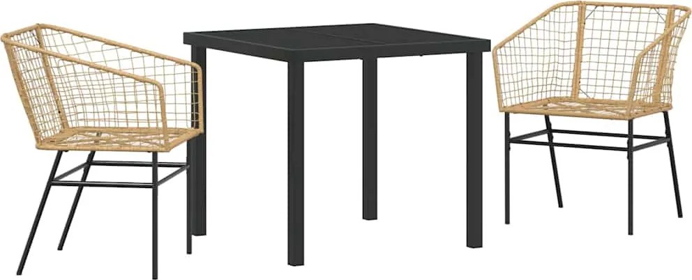 vidaXL Kert étkező szett 3 pcs Barna polirattan