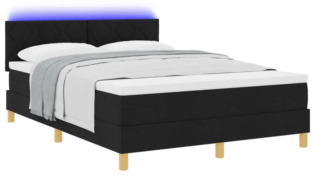 Box spring ágy matraccal & LED Fekete 160x200 cm Szövet