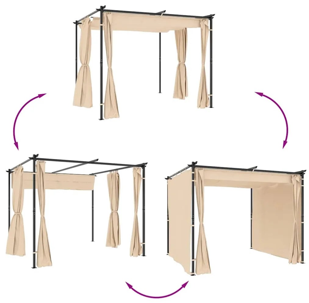 vidaXL krémszínű acél pavilon függönyökkel 3 x 3 m