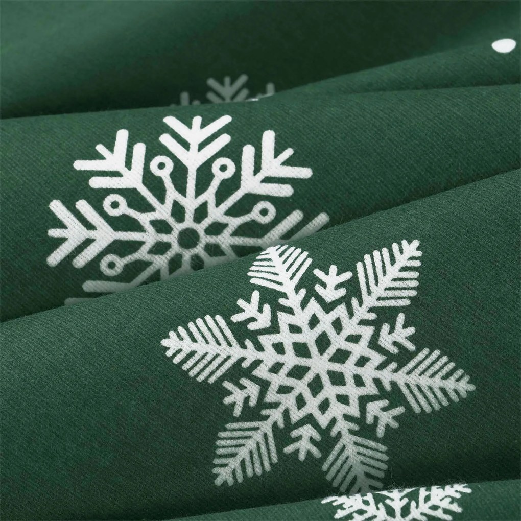 Goldea flanel ágyneműhuzat - hópelyhek zöld alapon 140 x 200 és 70 x 90 cm