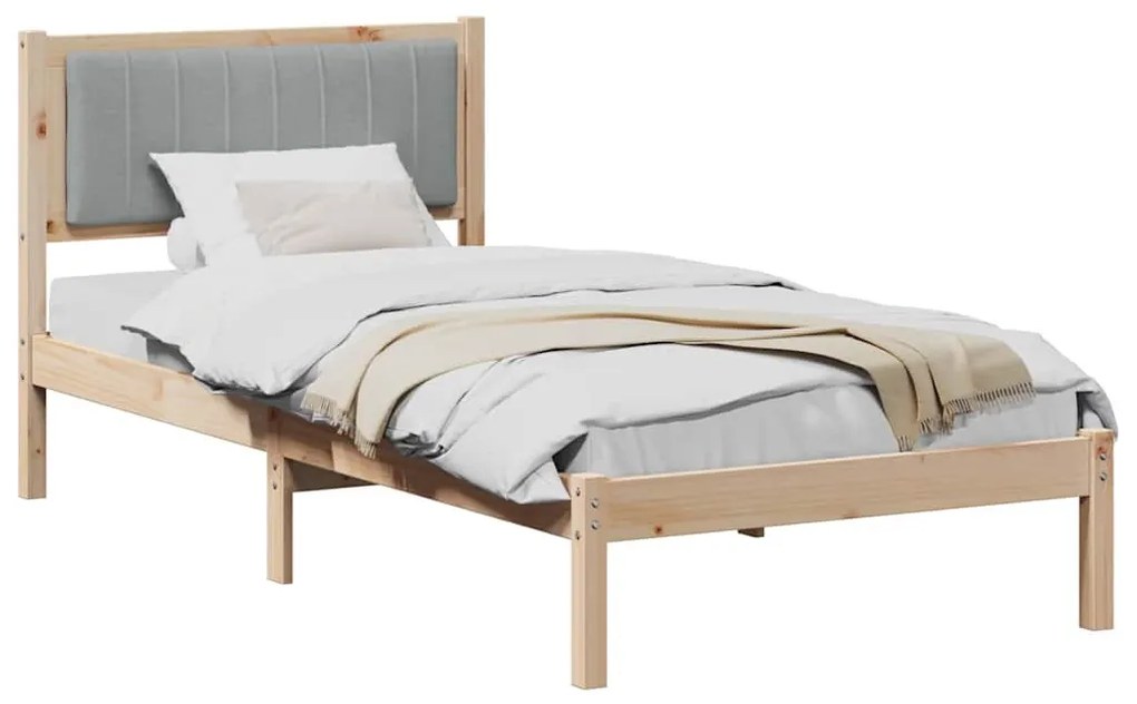 Ágykeret Kárpitozott Fejtámlával Világosszürke 90 x 200 cm