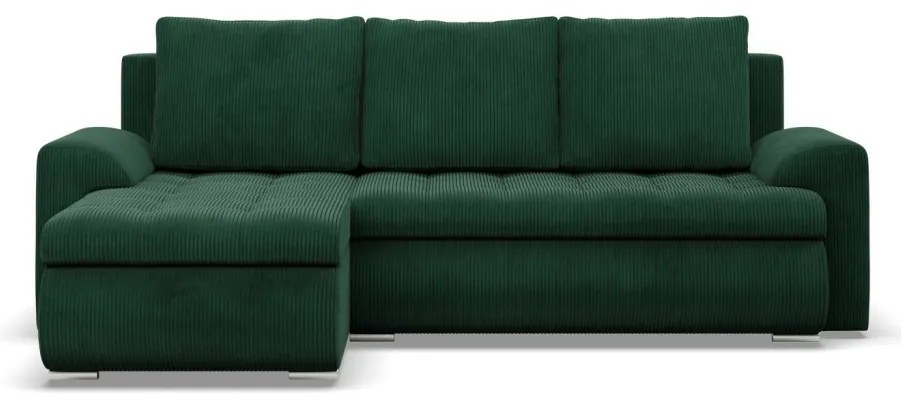 Tokio sarokkanapé, 2 ágyneműtartóval, kordbársony, baloldali, zöld