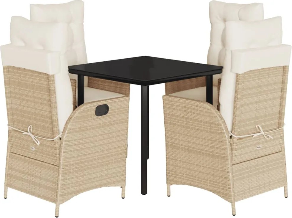 vidaXL 5 részes bézs polyrattan kerti étkezőgarnitúra párnákkal