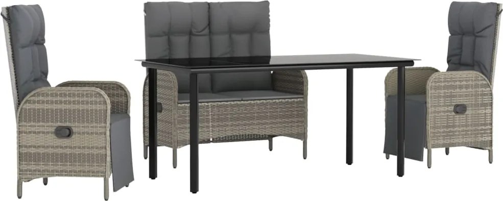 vidaXL 4 részes szürke polyrattan kerti étkezőszett párnával