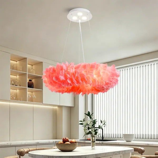 BRILAGI - LED csillár zsinóron FEATHER 3xE27/40W/230V + 3xLED/3W, átmérő 50 cm, rózsaszín