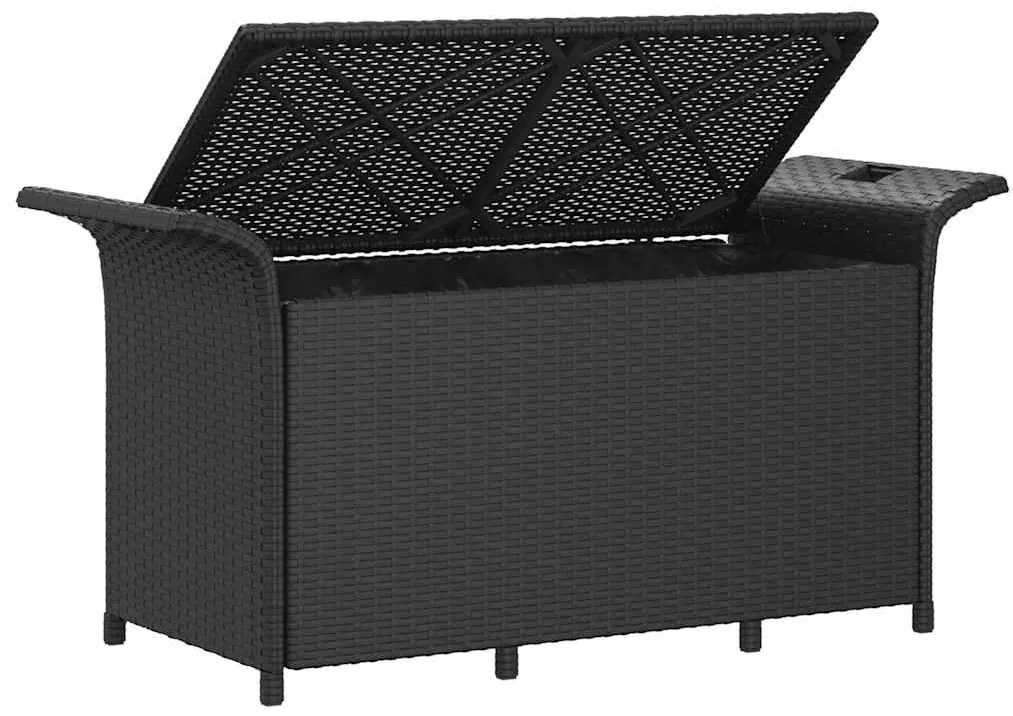 fekete polyrattan kerti pad párnával 116 x 46 x 57 cm