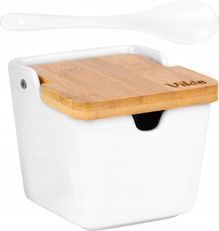 Cukrászda Kerámia Bambusz fehér cukortartó kanállal