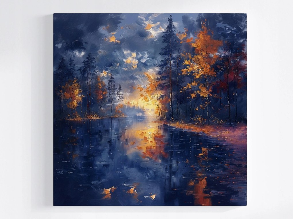 Poszter Erdő Fák Tó Tükröződés Ősz Nap 80x80