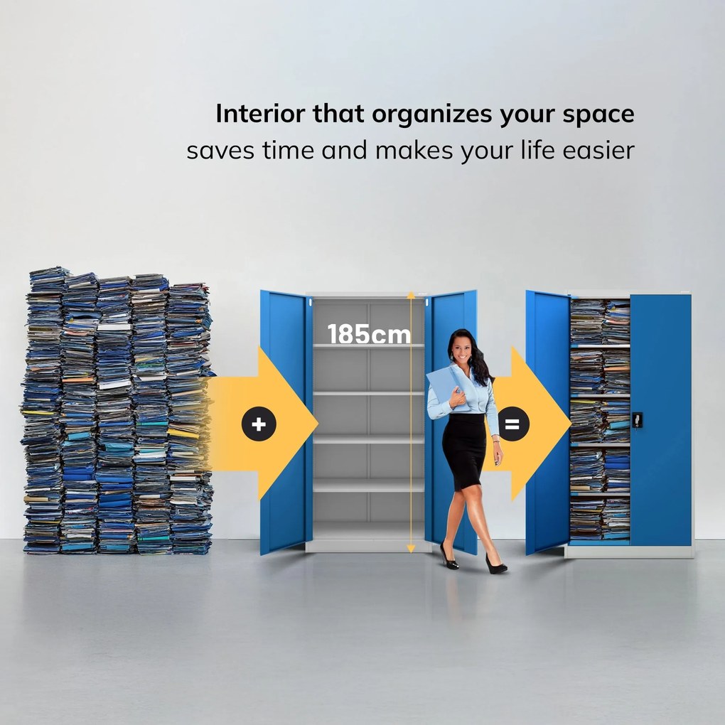 Fém iratszekrény JAN, 900 x 1850 x 400 mm, szürke-kék