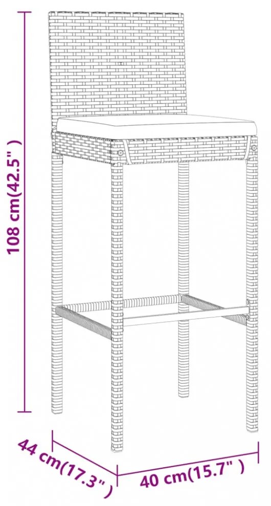 vidaXL 7 részes szürke polyrattan kerti bárszett párnákkal