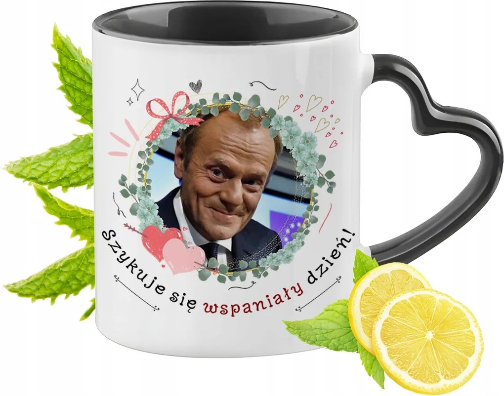 Doland Tusk Po Bögre Fekete Szív Alakú Füllel Ajándék