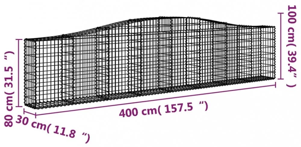 2 db íves horganyzott vas gabion kosár 400x30x80/100 cm