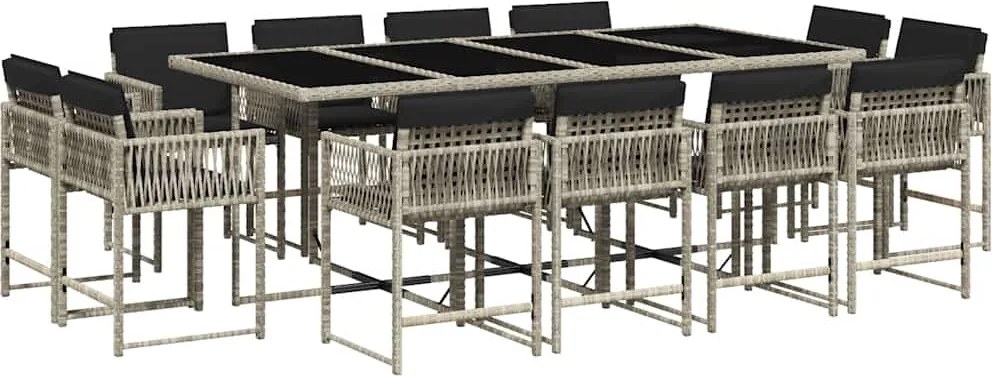 vidaXL 13 részes szürke polyrattan kerti étkezőgarnitúra párnákkal
