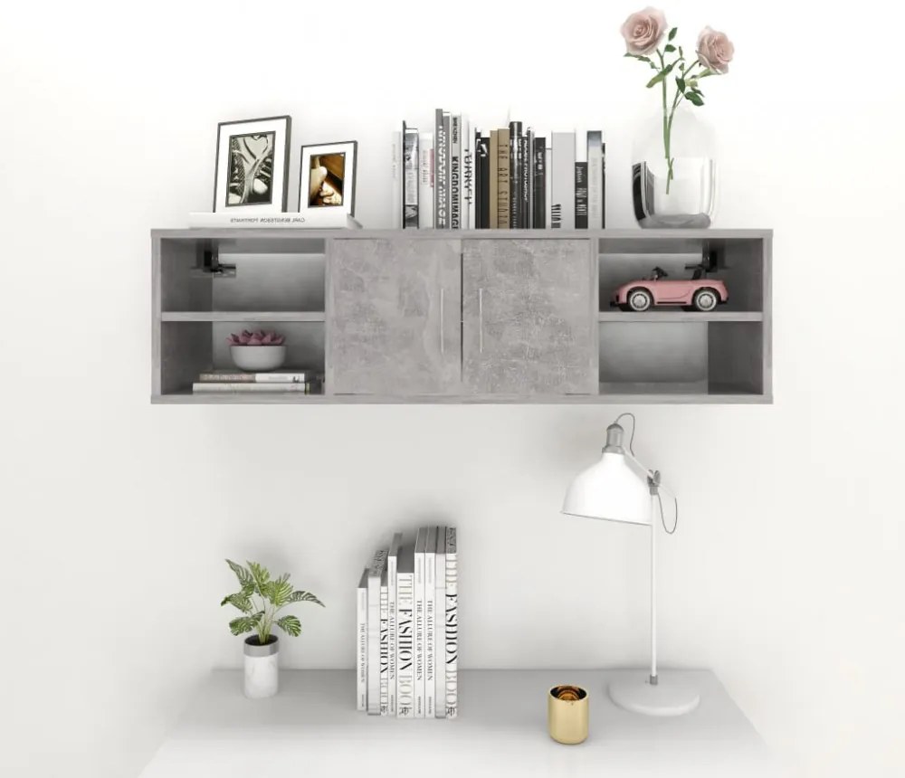 betonszürke szerelt fa fali polc 102 x 30 x 29 cm