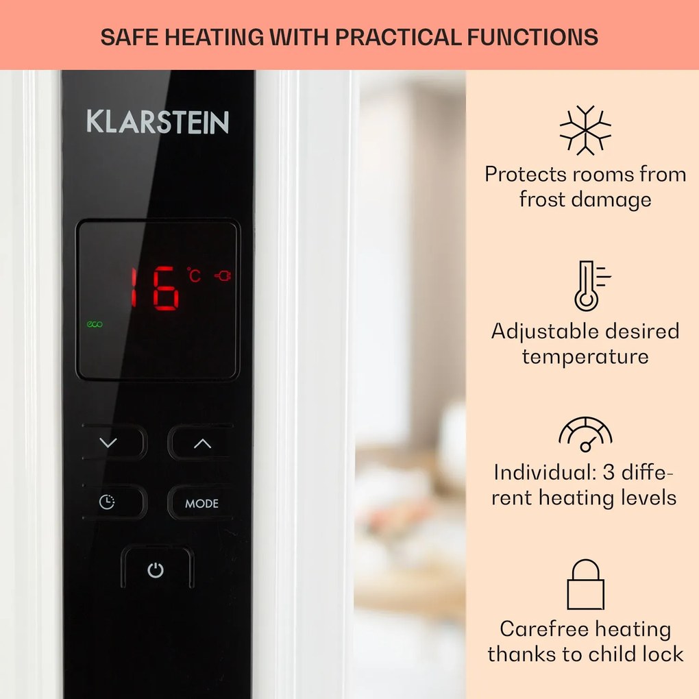 Klarstein Thermaxx 2500, olajradiátor, 2500 W, 5 - 35 °C, 24-órás időzítő, fehér/fekete