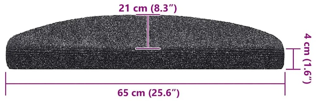 20 db öntapadós lépcsőszőnyeg, 65 x 21 x 4 cm, sötétszürke, nagy félkör alakú