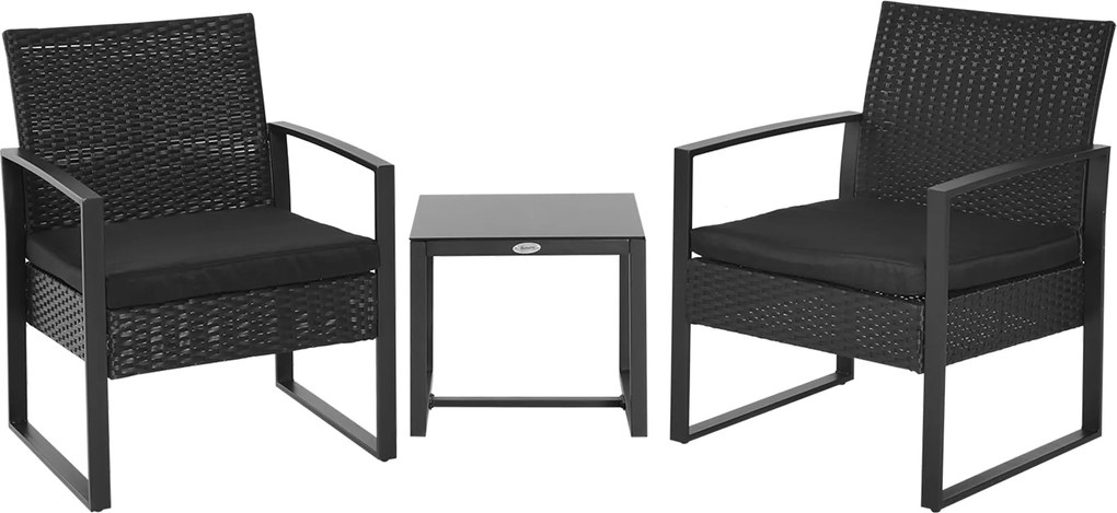 Outsunny Polyrattan Kerti Bútor Szett, Kültéri Erkély Bútor 2 Fő Részére, 3 Darabos Ülőgarnitúra 2 Székkel, Asztallal, Ülőpárnákkal, Időjárásálló Kert