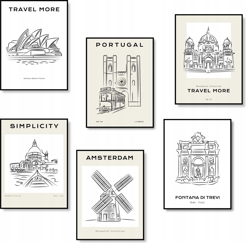 Poszterek Műemlékek Építészet Épületek Készlet 6 db Poszter A4 *Sok minta*