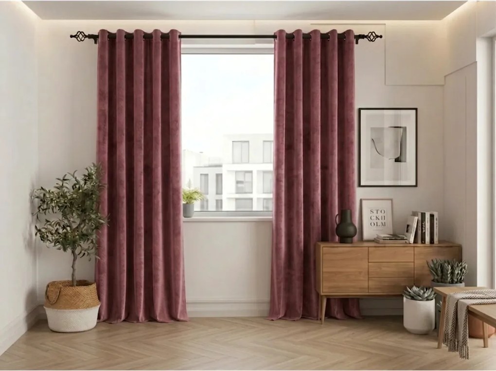 Sötétítő függöny ELVIO VELVET 140x250 cm, óarany rózsaszín Felfüggesztés: Hullámos sínszalag