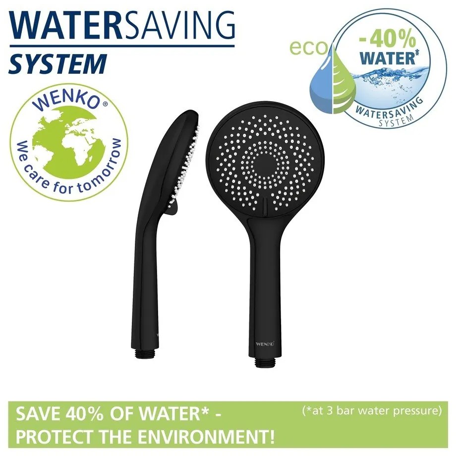 Fekete rozsdamentes acél zuhanyszett 70 cm Water Saving – Wenko