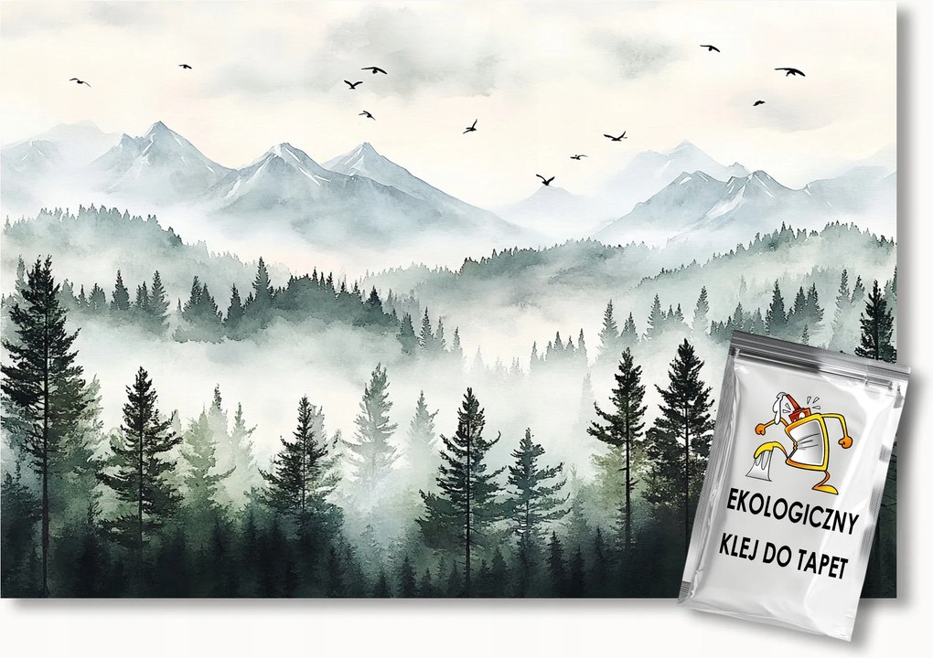 Fotótapéta Flizelina Hegyek Erdő Köd Madarak Skandináv Stílus 312x219 ragasztó