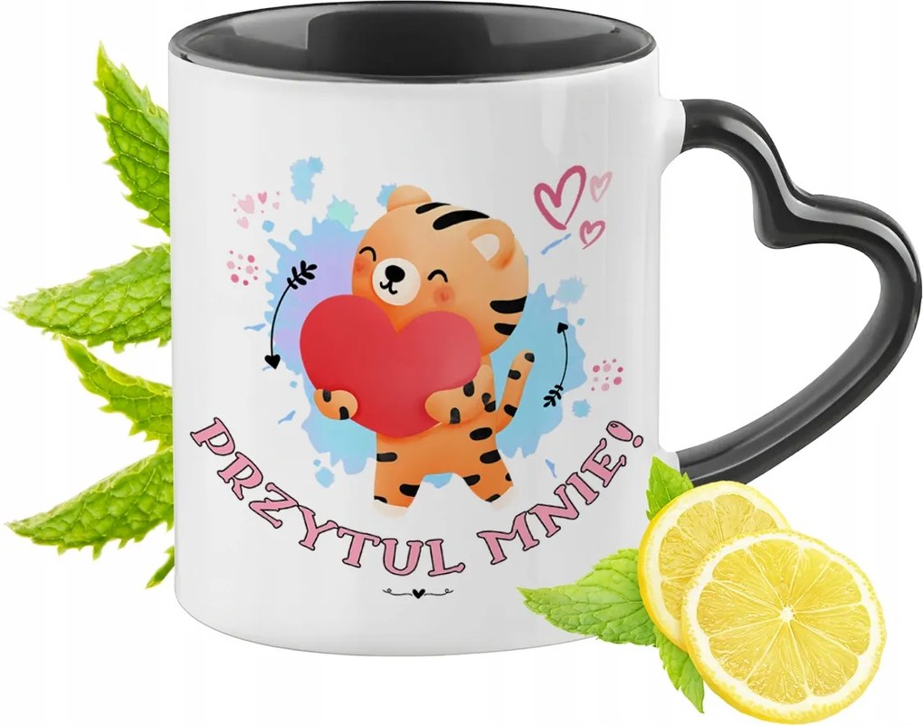 Tigris Bögre Fekete Szív Alakú Füllel Ajándék