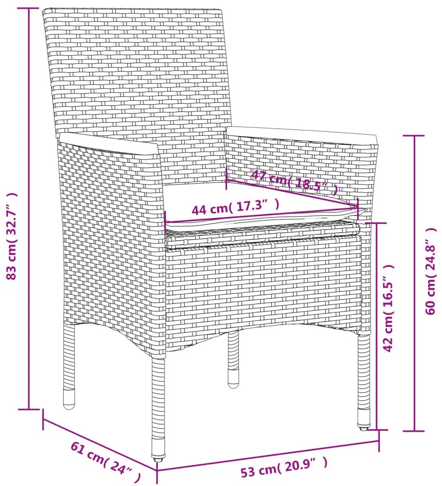 3részes szürke polyrattan/akácfa kerti étkezőgarnitúra párnával