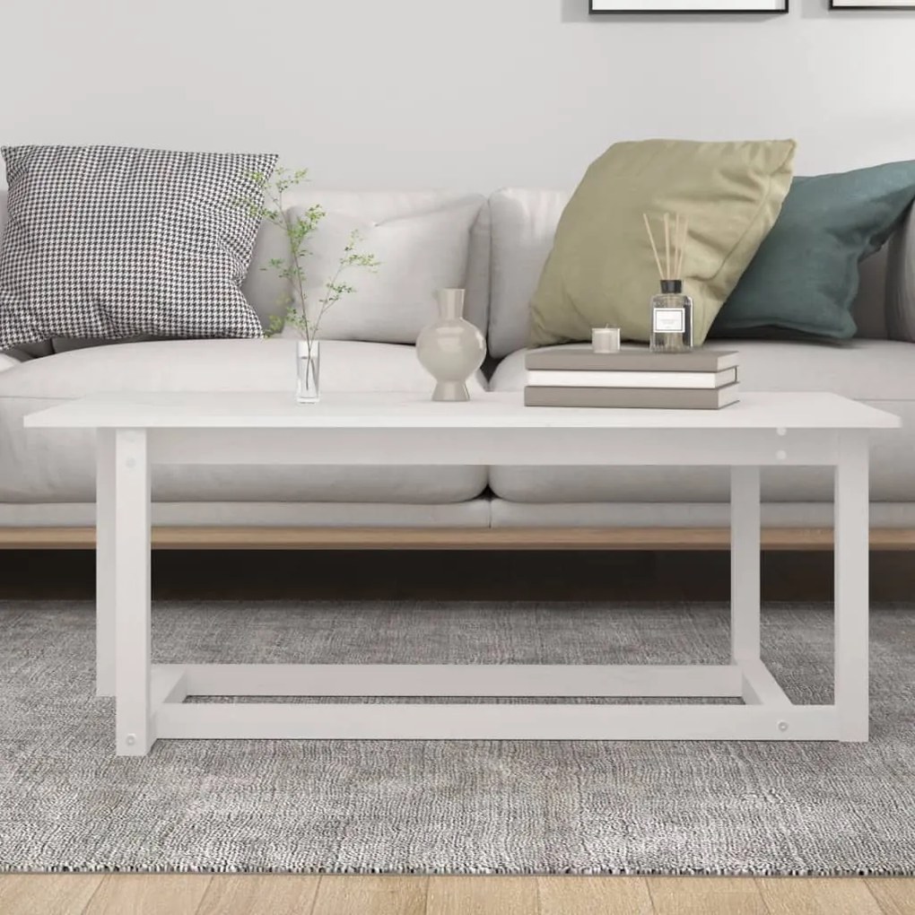 Fehér tömör fenyőfa dohányzóasztal 110 x 55 x 45 cm