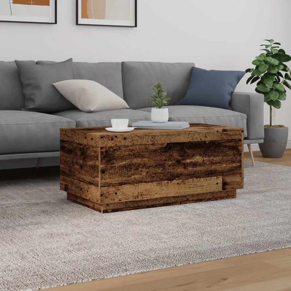 Antik fa színű dohányzóasztal LED-lámpákkal 90x50x40 cm